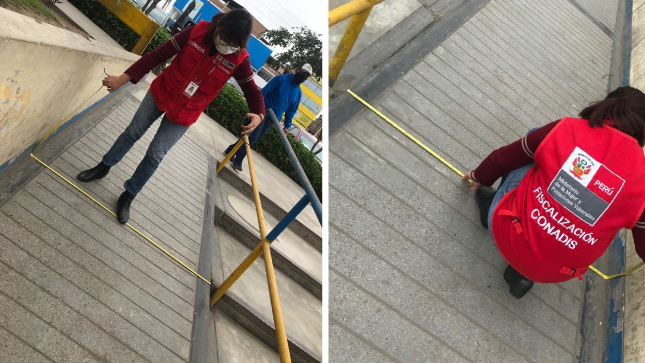arquitecta realizando medición de rampas accesibles