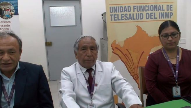 Archivo jpg muestra a expositores frente a pantalla durante la charla virtual 