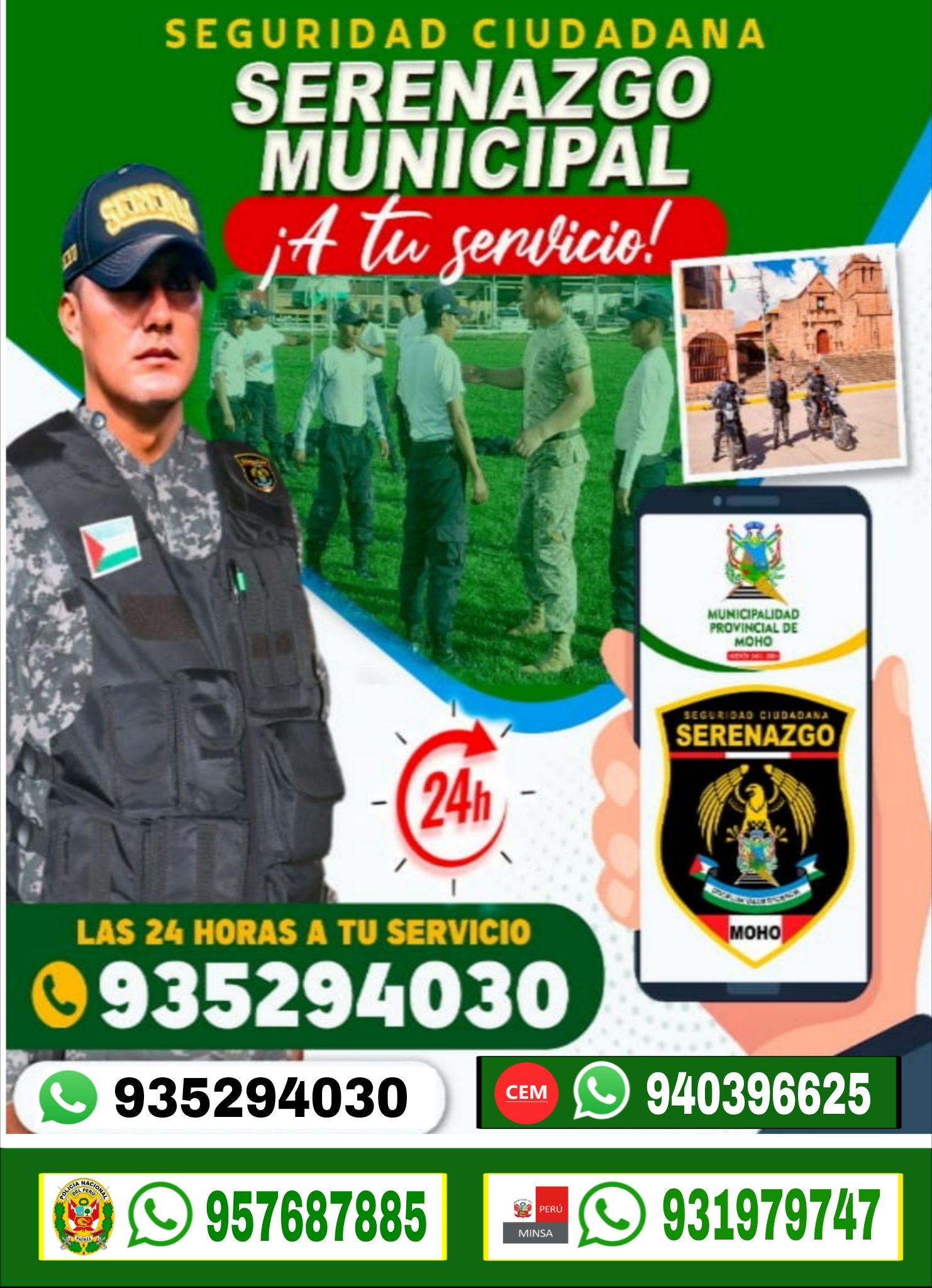 La Municipalidad de Moho, vía Serenazgo, garantiza vigilancia durante el Carnaval 2026 bajo el lema "Vivamos un carnaval seguro", con línea de emergencia 935294030 para reportes.